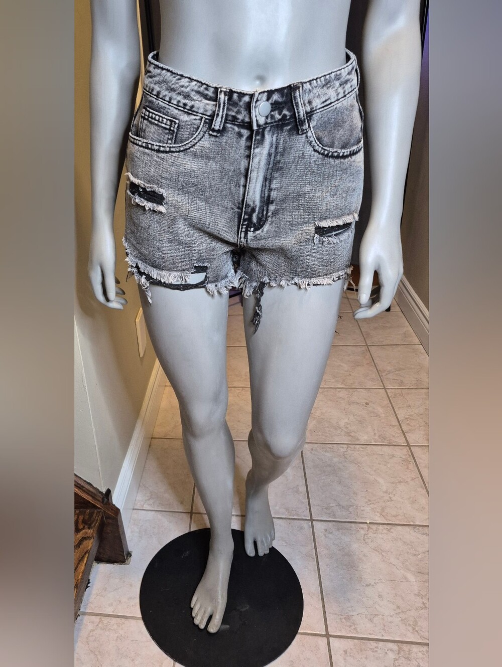 Shein Distressed Gray Acid-Wash Denim Shorts